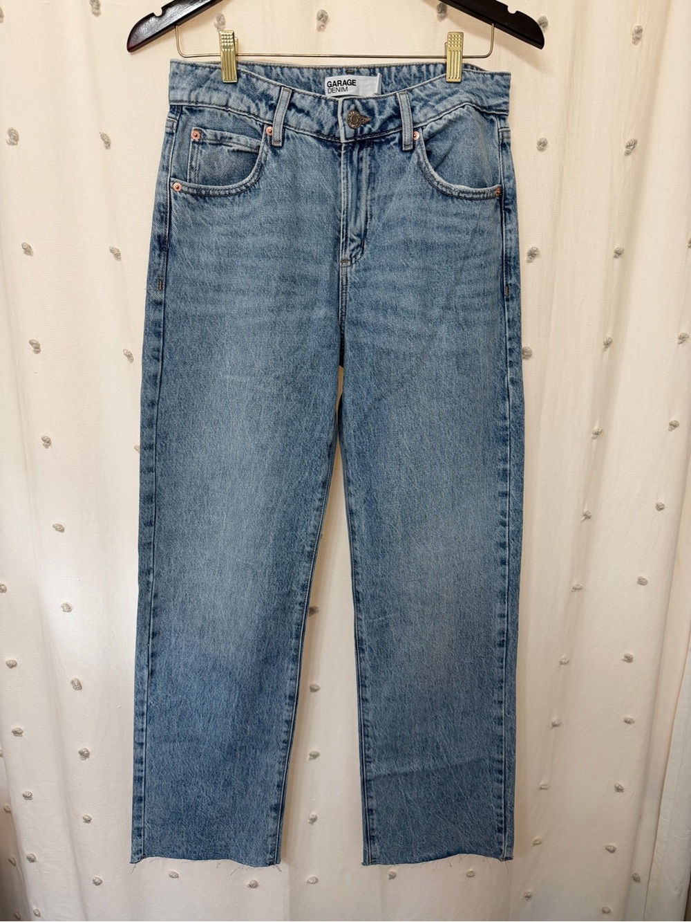 Garage Slouchy Low Rise Baggy Raw Hem Straight-Leg Jeans
